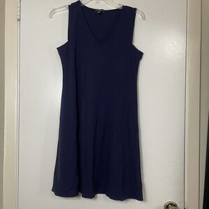 EILEEN FISHER navy Vneck stretch swing sleeveless dress size Petite small